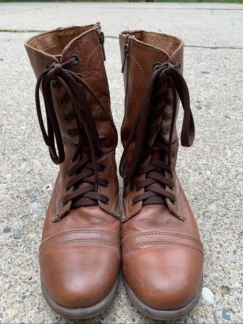 Zigi Soho Brown Leather Combat Boots with Lace-Up Front